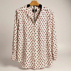 Liz Claiborne White Red Floral Print Long Sleeve Blouse Top Size Medium